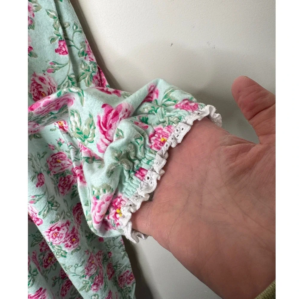 Lanz of Salzburg Long Flannel Nightgown Nantucket‎ Roses 1X